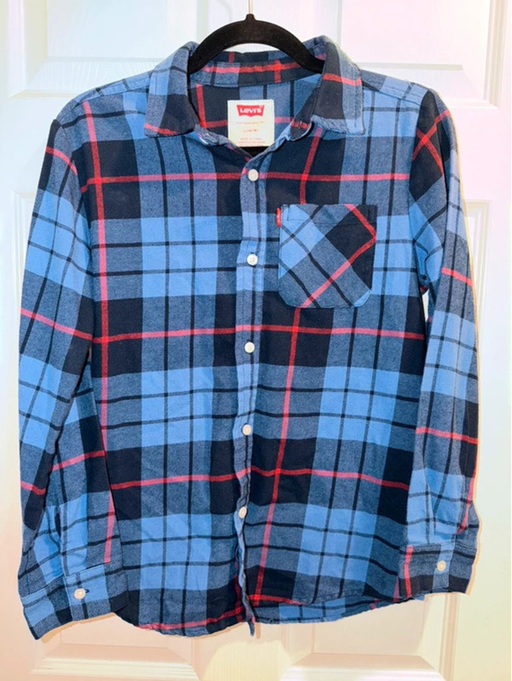 Levi’s Blue Plaid Flannel Button-Up.